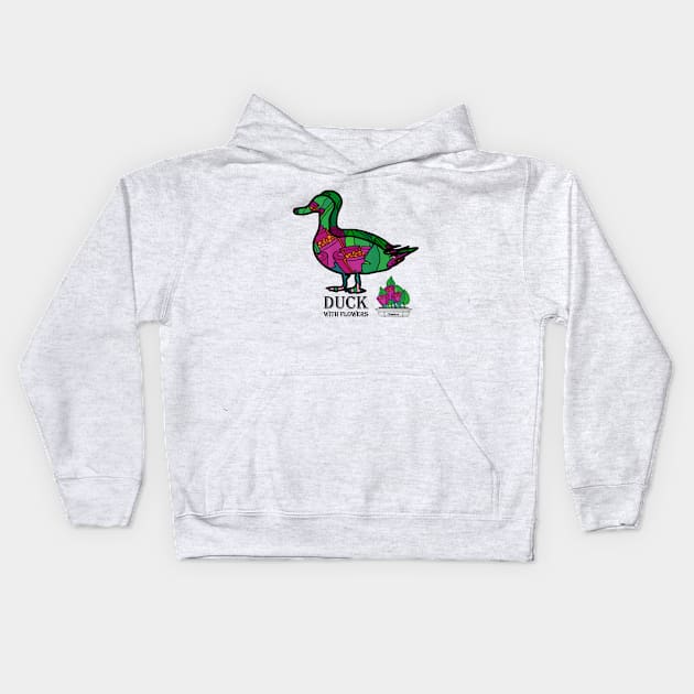 Duck With Flowers Kids Hoodie by StefanStettner